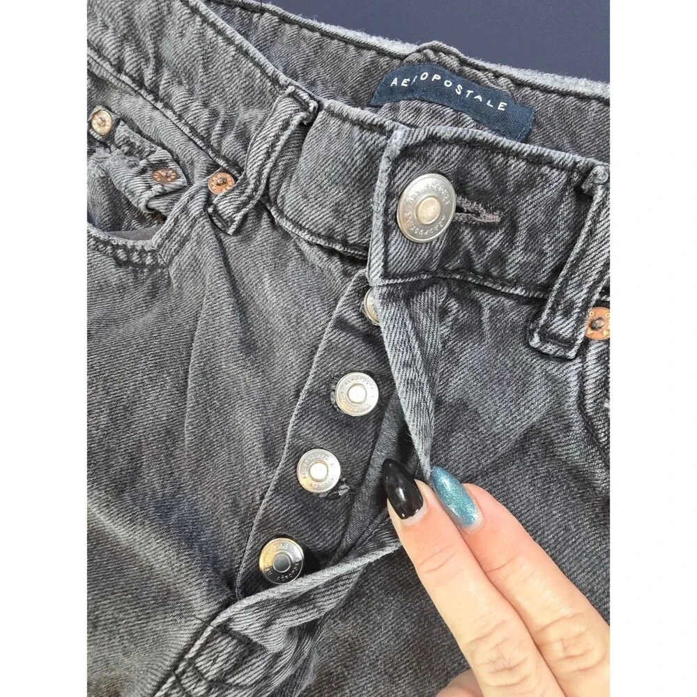 Aeropostale Womens 2 Baggy Jeans Black Distressed Wide Leg Y2K Grunge Denim